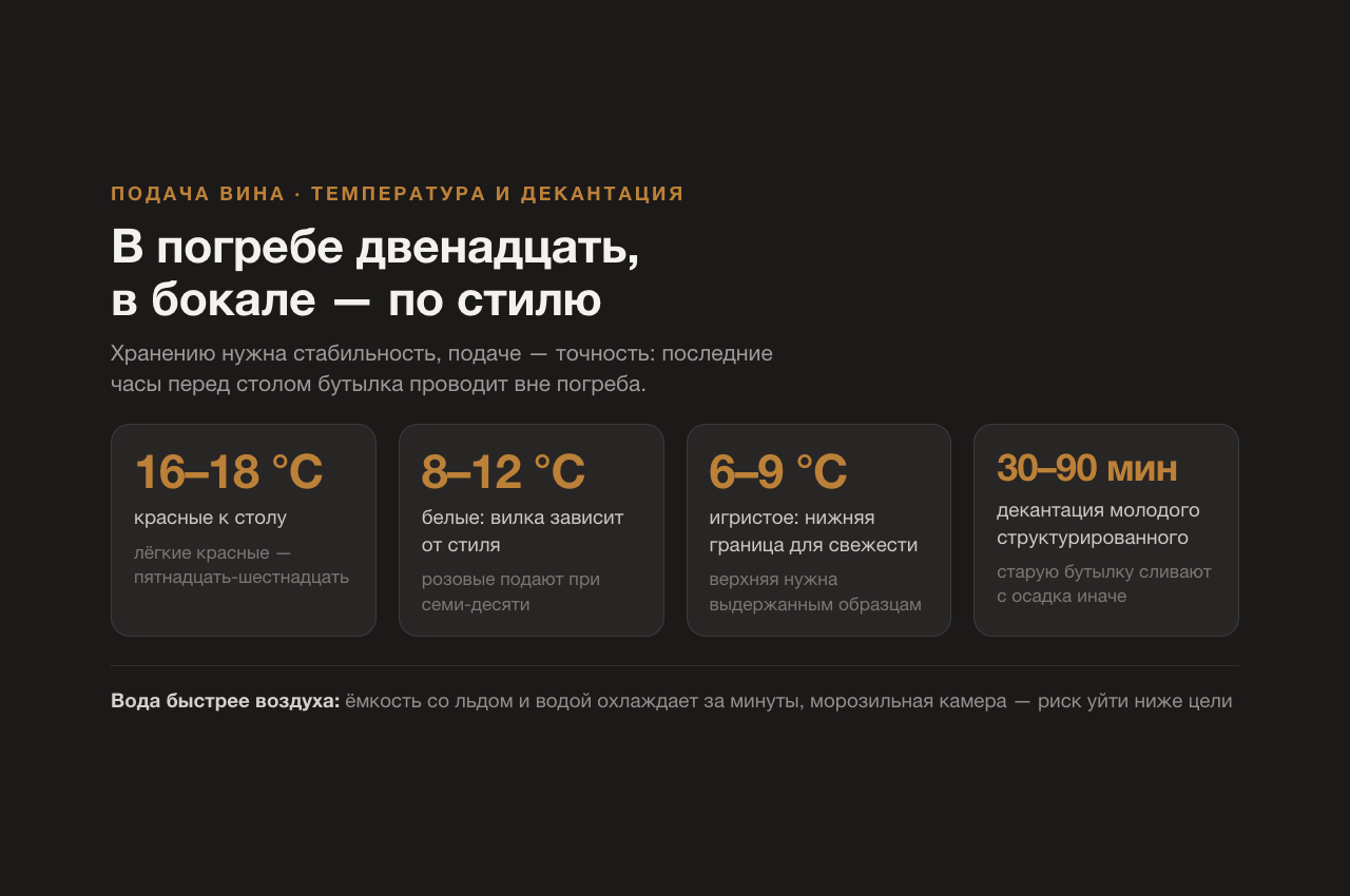 Температура подачи вина и декантация: как довести бутылку из погреба к столу