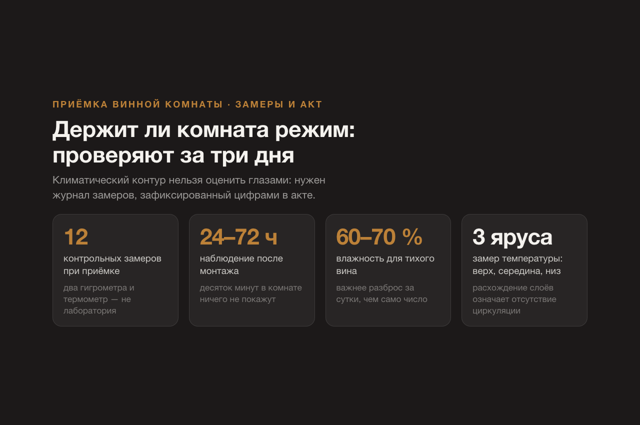 Приёмка винной комнаты: чек-лист, замеры и акт, который защищает заказчика