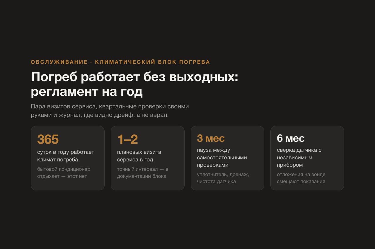 Обслуживание винной комнаты: регламент, сезонные проверки и что делать самому